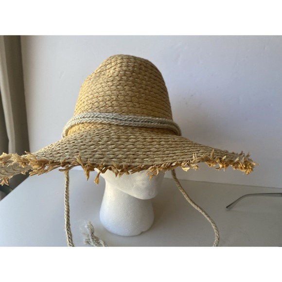 Frye and Co. Women\'s Straw Sun Hat Fringed Brim Braided Rope Strap Paper Straw main image 2